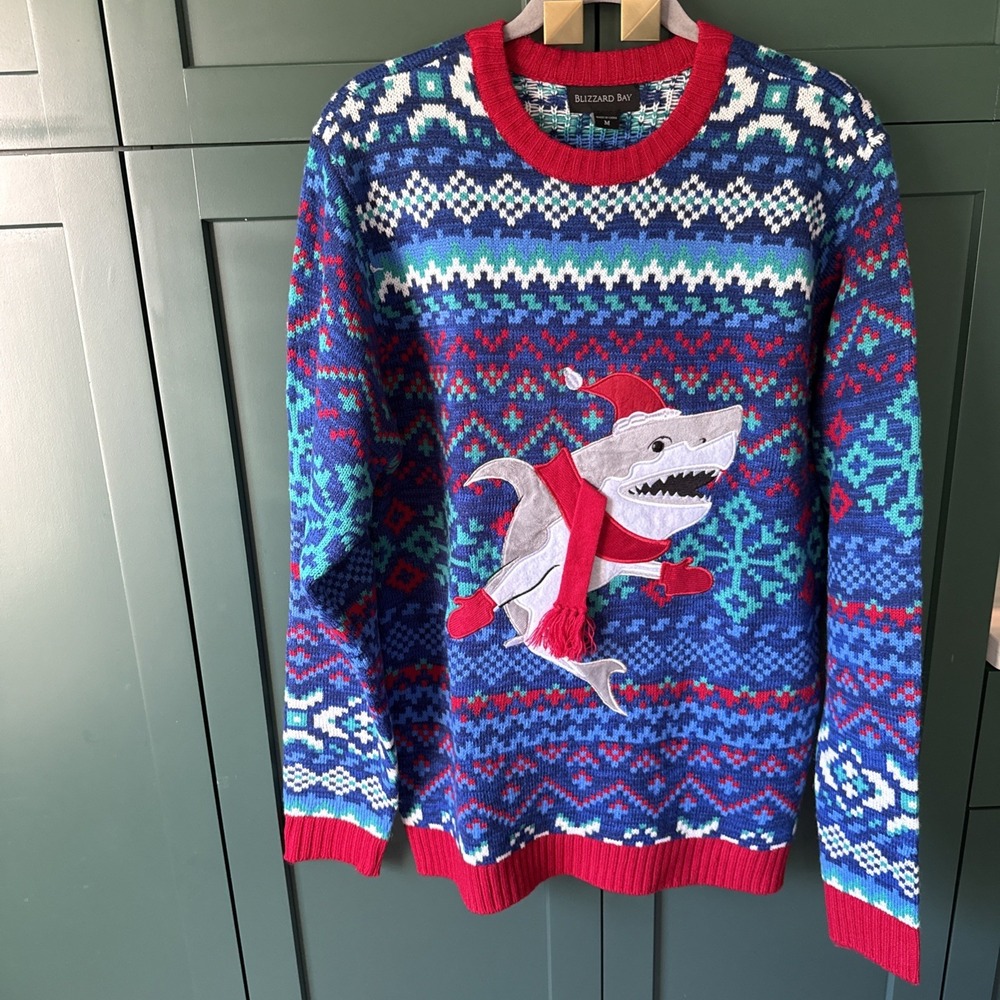 Blizzard Bay Sweater Mens M Nordic Fair Isle Shark Santa Ugly Christmas Crewneck